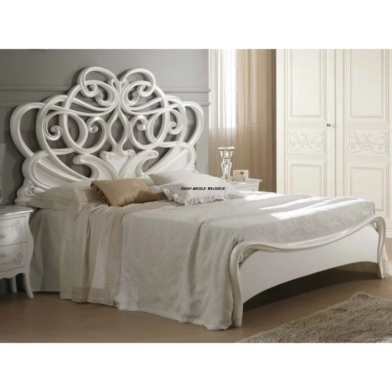 Łóżko LIPARI/180 + 2 szafki nocne biało-srebrne