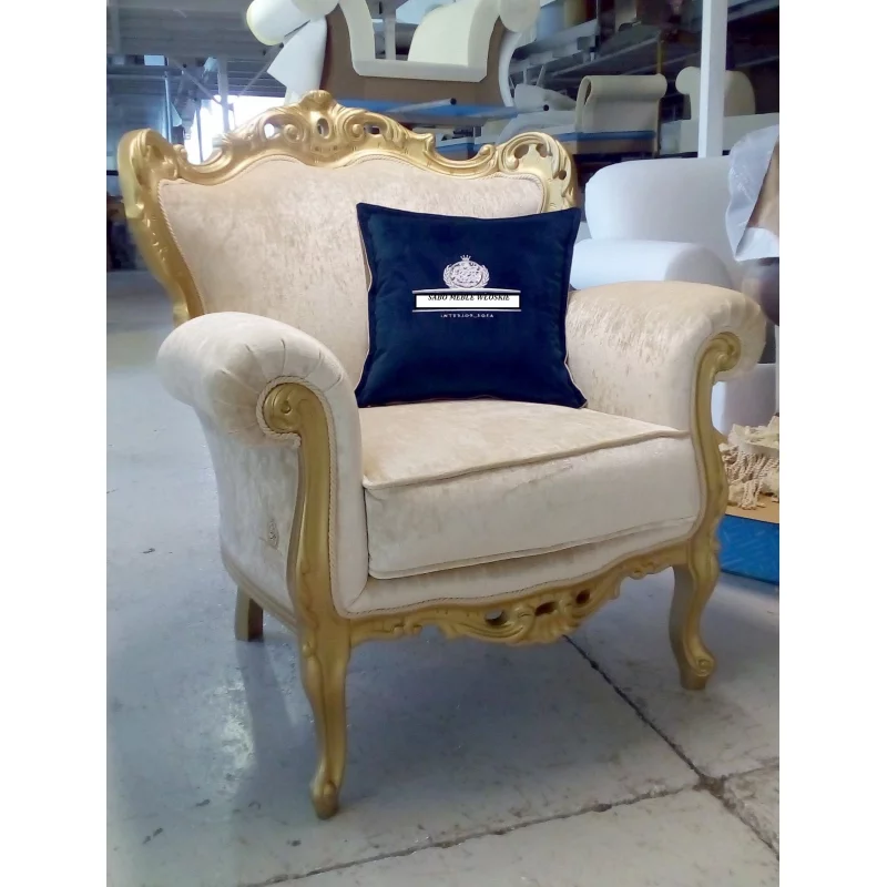 Fotel BAROCCO złoty lakier/velvet