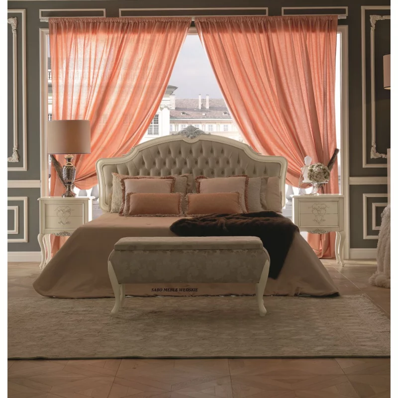 Klasyczne łóżko Wenecja/180/C2117 pudrowo-srebrne