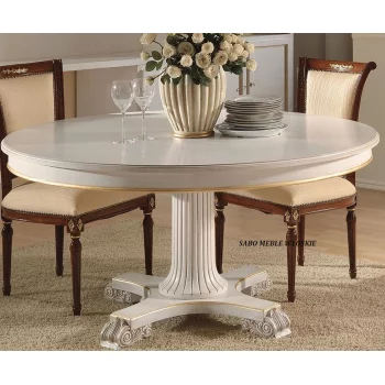 Klasyczny stół drewniany okrągły nierozkładany Regina 89L biało-złoty