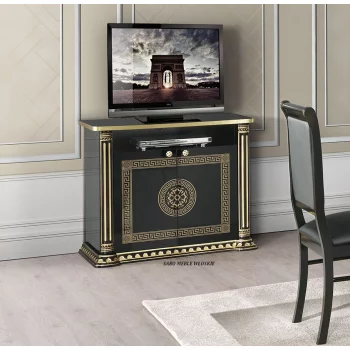 Klasyczny stolik tv mały Enora czarno-złoty