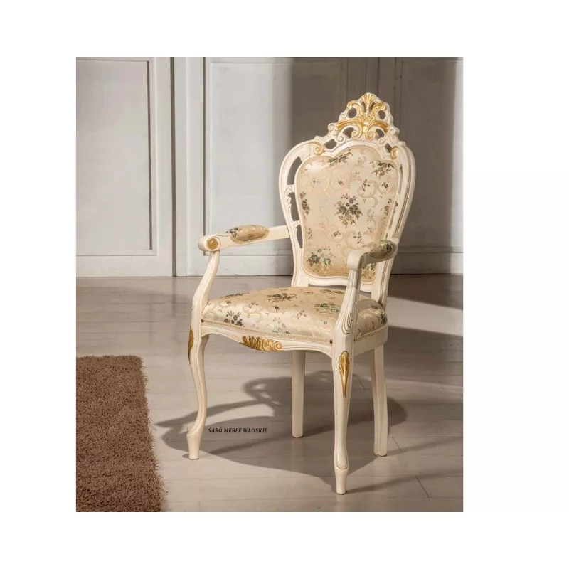 Krzesło Klasyka "719" z podłokietnikiem kość słoniowa-złote