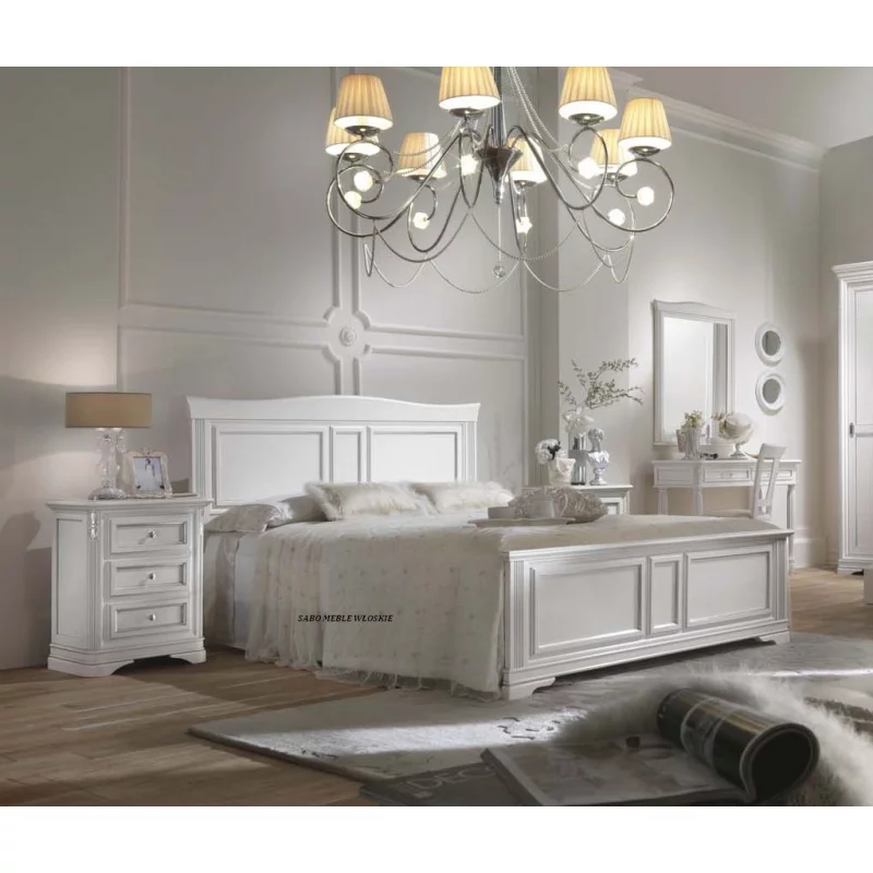 Łóżko drewniane podwójne "PM007/180"biało-srebrne