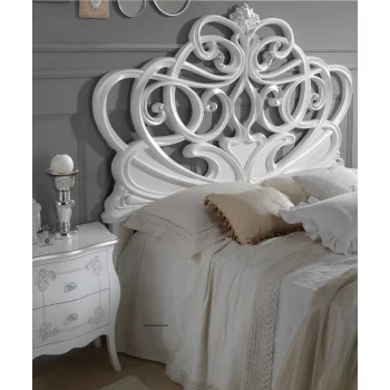 Łóżko LIPARI full frieze/180 + 2 szafki nocne biało-srebrne