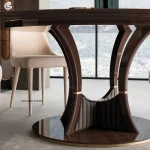 Luksusowy włoski stół okrągły drewniany Navilli brązowy/nakładka emperador