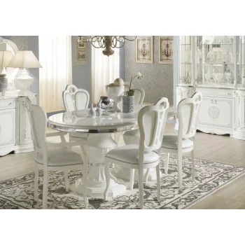 Stół rozkł.owalny+4 krzesła GRITTE/MED biało-srebrny